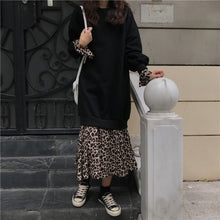 画像をギャラリービューアに読み込む, 大人気☆ 新品 レオパード柄ドッキングワンピース ロング トレーナー  ブラック　ベージュ