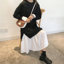 画像をギャラリービューアに読み込む, レディースシャツブラウスワンピ コントラストカラー ひざ丈ワンピース 秋冬