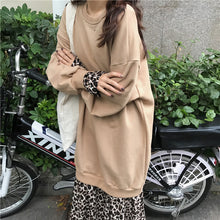 画像をギャラリービューアに読み込む, 大人気☆ 新品 レオパード柄ドッキングワンピース ロング トレーナー  ブラック　ベージュ