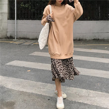 画像をギャラリービューアに読み込む, 大人気☆ 新品 レオパード柄ドッキングワンピース ロング トレーナー  ブラック　ベージュ