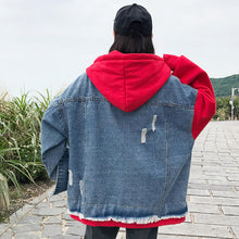 画像をギャラリービューアに読み込む, 大好評ドッキングパーカー デニム スウェット 赤 カップル