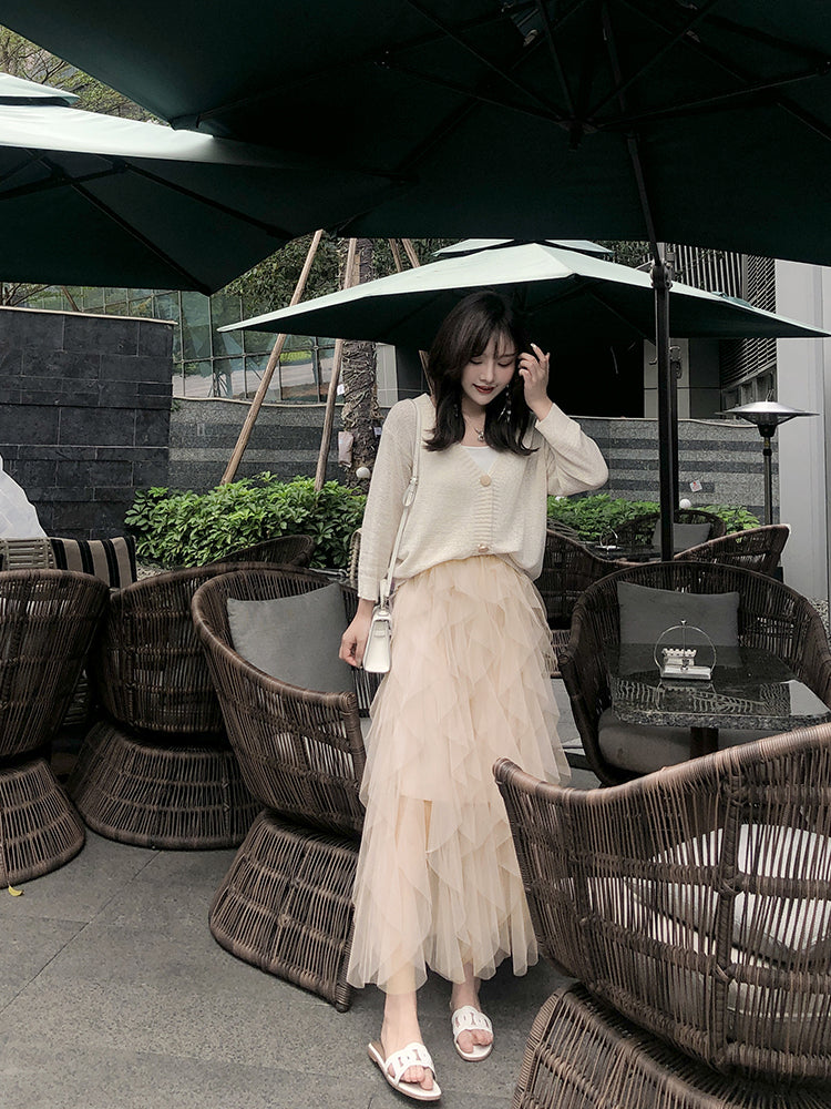 韓国 ふんわりボリューミー！エンジェル シフォンスカート秋冬新品