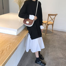 画像をギャラリービューアに読み込む, レディースシャツブラウスワンピ コントラストカラー ひざ丈ワンピース 秋冬