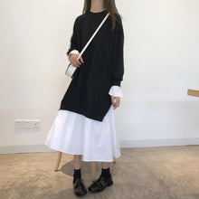 画像をギャラリービューアに読み込む, レディースシャツブラウスワンピ コントラストカラー ひざ丈ワンピース 秋冬