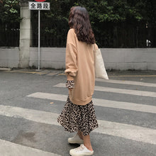 画像をギャラリービューアに読み込む, 大人気☆ 新品 レオパード柄ドッキングワンピース ロング トレーナー  ブラック　ベージュ