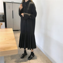 画像をギャラリービューアに読み込む, 【韓国ファッション】ブラック シャツ ワンピースドレス 秋冬