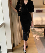 画像をギャラリービューアに読み込む, ロングワンピース パーディードレス ベロア Vネック エレガント