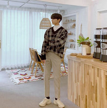 画像をギャラリービューアに読み込む, メンズ チェック柄 ニット セーター 韓国 Vネック  2色