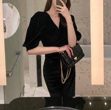 画像をギャラリービューアに読み込む, ロングワンピース パーディードレス ベロア Vネック エレガント