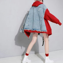 画像をギャラリービューアに読み込む, 大好評ドッキングパーカー デニム スウェット 赤 カップル