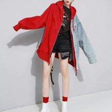 画像をギャラリービューアに読み込む, 大好評ドッキングパーカー デニム スウェット 赤 カップル