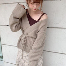 画像をギャラリービューアに読み込む, 30%OFF カシュクールオープンニットカーディガン セーター Vネック 秋冬 2色