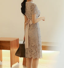 画像をギャラリービューアに読み込む, パーティードレス レースワンピース 上品 エレガント 結婚式 ワンピース 2色