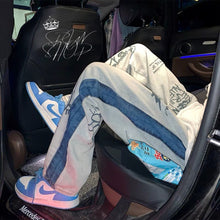 画像をギャラリービューアに読み込む, ワイドレッグパンツ ライン ルーズ ロゴ 柄パン ストリート 2色