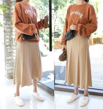 画像をギャラリービューアに読み込む, レディース プリーツ ロングニット ウエストゴム スカート秋冬新品 3色