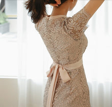 画像をギャラリービューアに読み込む, パーティードレス レースワンピース 上品 エレガント 結婚式 ワンピース 2色