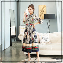 画像をギャラリービューアに読み込む, パーティー プリーツスカート プリント ワンピ リボン  結婚式 ワンピース  秋冬新品