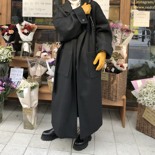 ハンサムマキシ丈ウールローブコート ブラック