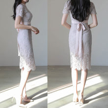 画像をギャラリービューアに読み込む, パーティードレス レースワンピース 上品 エレガント 結婚式 ワンピース 2色