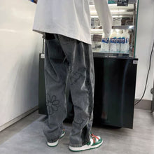 画像をギャラリービューアに読み込む, ワイドレッグパンツ ライン ルーズ ロゴ 柄パン ストリート 2色