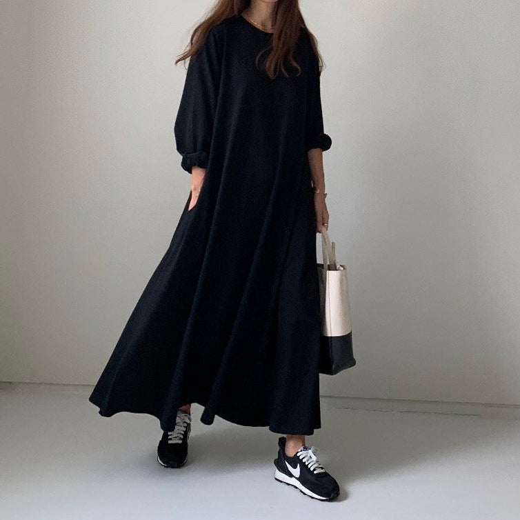 レディース ふんわりロングワンピース コットン100 ワンピース 秋冬新品 2色
