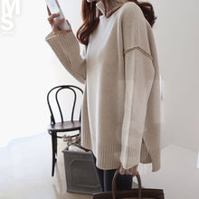 画像をギャラリービューアに読み込む, レディース アウトカット 配色 タートルネック♡ トップス セーター 秋冬新品