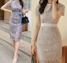 画像をギャラリービューアに読み込む, パーティードレス レースワンピース 上品 エレガント 結婚式 ワンピース 2色