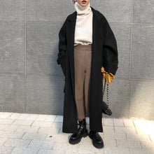 画像をギャラリービューアに読み込む, ハンサムマキシ丈ウールローブコート ブラック