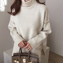 画像をギャラリービューアに読み込む, レディース アウトカット 配色 タートルネック♡ トップス セーター 秋冬新品