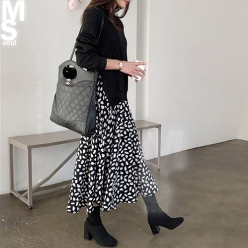 ニットレイヤード レオパード 異素材 ワンピース 大きめセット 秋冬新品