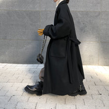 画像をギャラリービューアに読み込む, ハンサムマキシ丈ウールローブコート ブラック