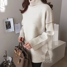 画像をギャラリービューアに読み込む, レディース アウトカット 配色 タートルネック♡ トップス セーター 秋冬新品
